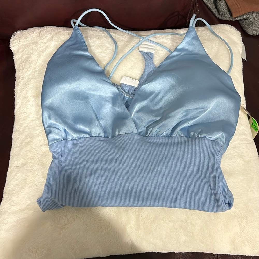 Blue ribbed/satin bodysuit new with tags - Picture 1 of 5